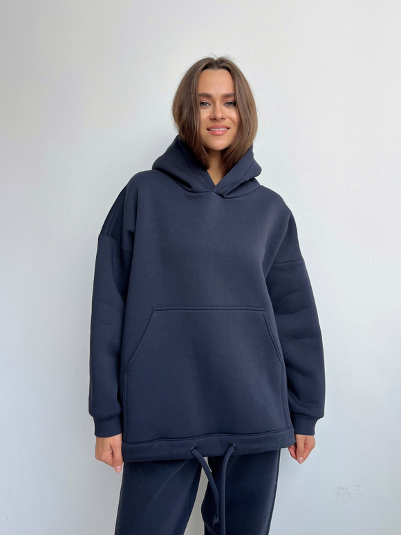 Худи OVERSIZE, с начесом, нави