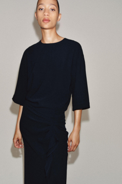 ZARA ПЛАТЬЕ МИДИ СО СБОРКАМИ — ZW COLLECTION, МОРСКОЙ СИНИЙ