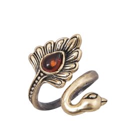 AM-4073 Кольцо «Павлин Королевский» (латунь, янтарь)