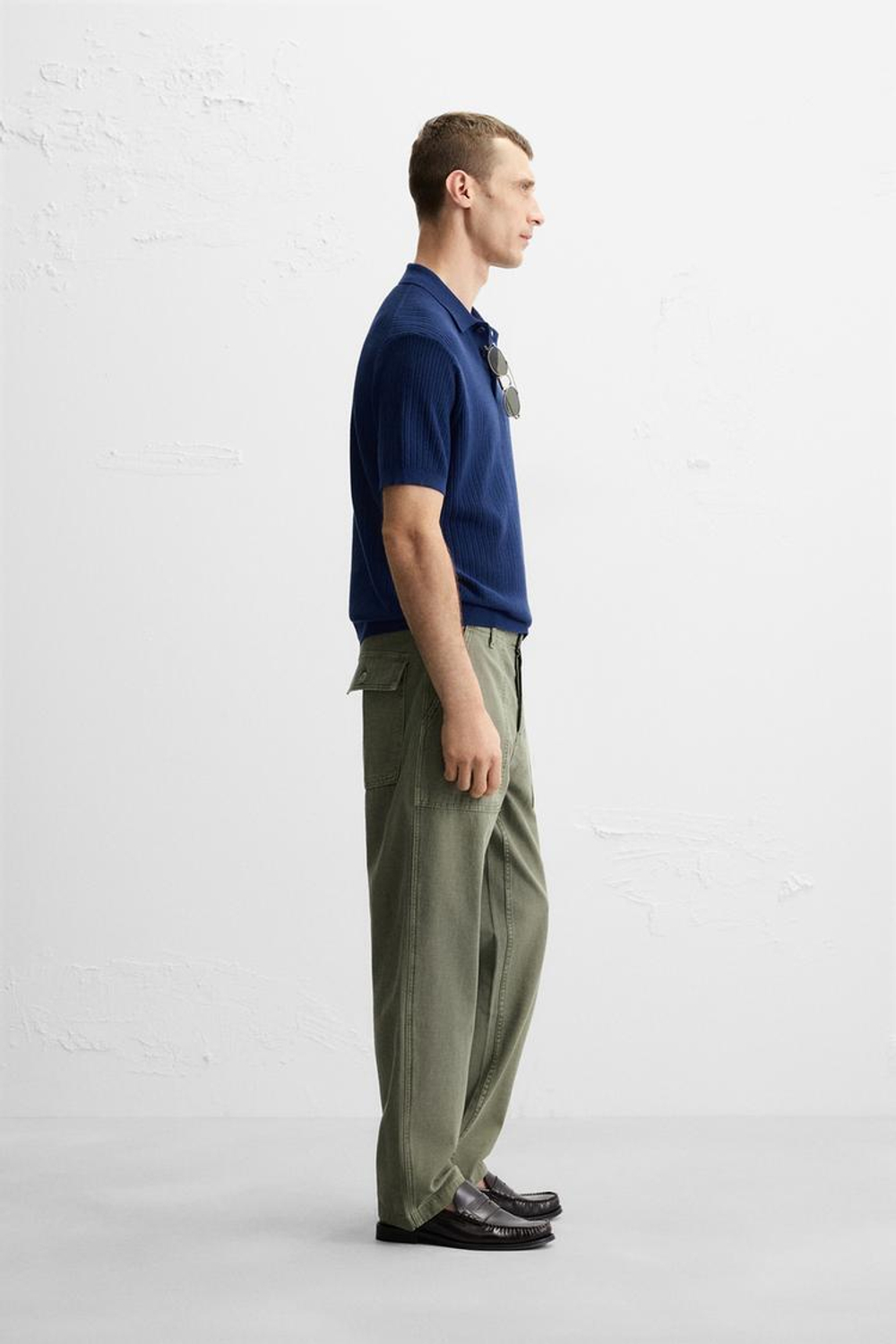 ZARA ТРИКОТАЖНОЕ ПОЛО В РУБЧИК, ЧЕРНИЛЬНО-СИНИЙ