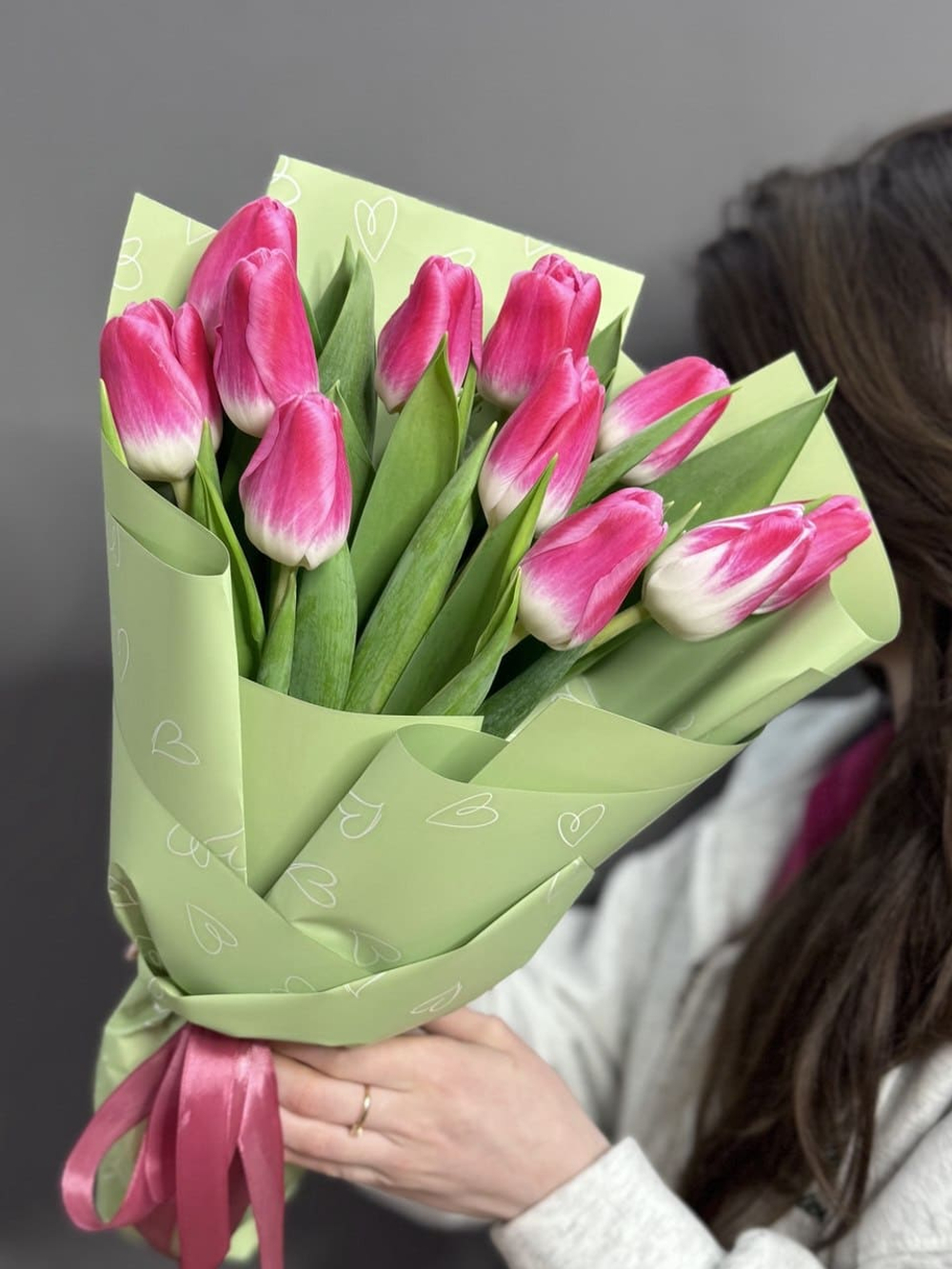 Монобукет из 11 розовых тюльпанов