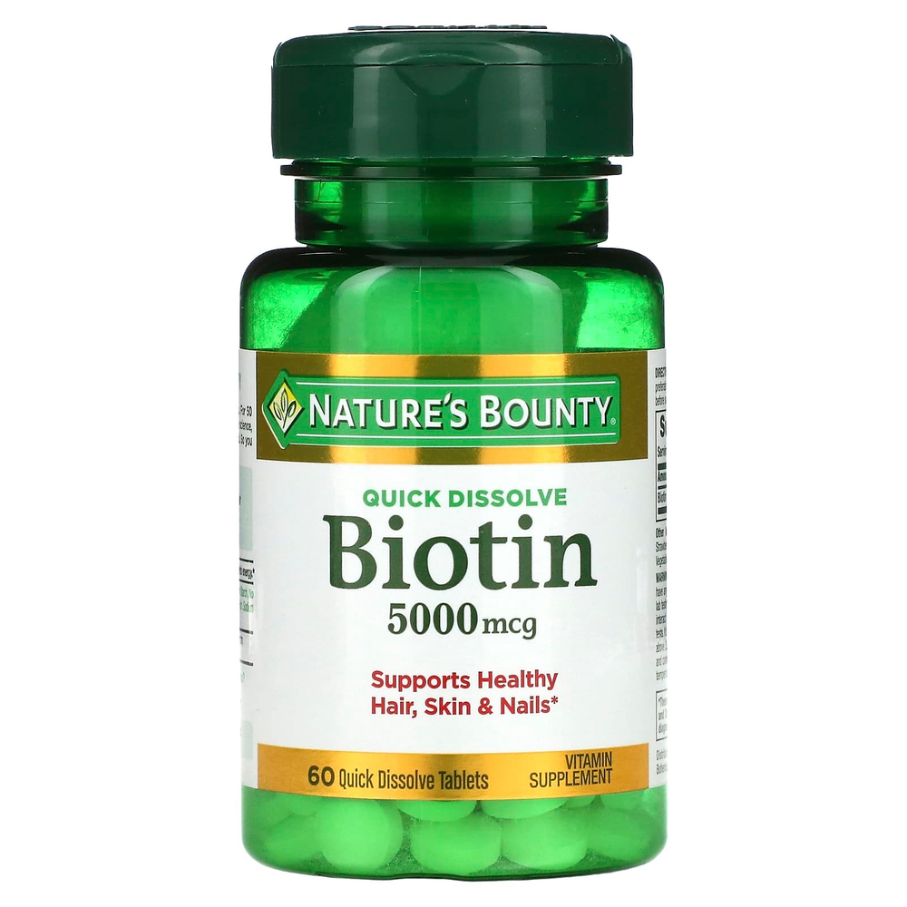 Nature's Bounty, биотин, со вкусом клубники, 5000 мкг, 60 быстрорастворимых таблеток