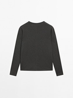 Massimo Dutti Футболка из 100% хлопка с длинным рукавом, антрацитово-серый