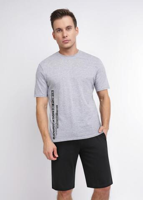 Комплект мужской с футболкой и шортами 609029/2п (сер.меланж/черный)