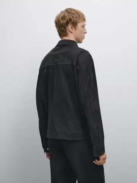 Massimo Dutti Замшевая кожаная куртка, темно-синий