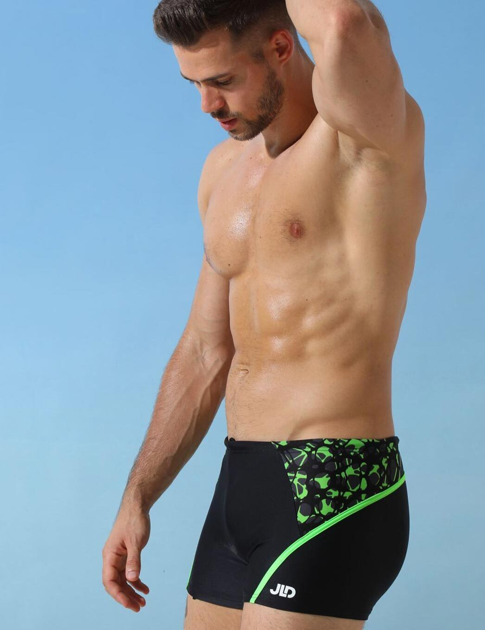 Мужские плавки с контрастной полосой и принтом (Размер: L) (Цвет: черный)