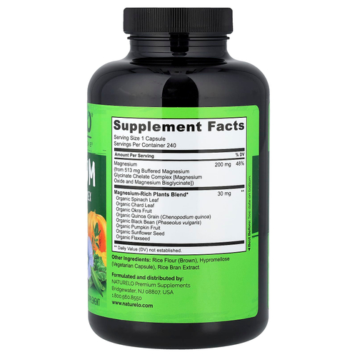 NATURELO, Комплекс глицината магния и хелата, 240 вегетарианских капсул