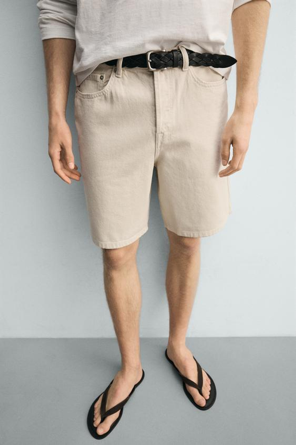ZARA ДЖИНСОВЫЕ БЕРМУДЫ STRAIGHT FIT, ЖЕЛТОВАТО-БЕЛЫЙ