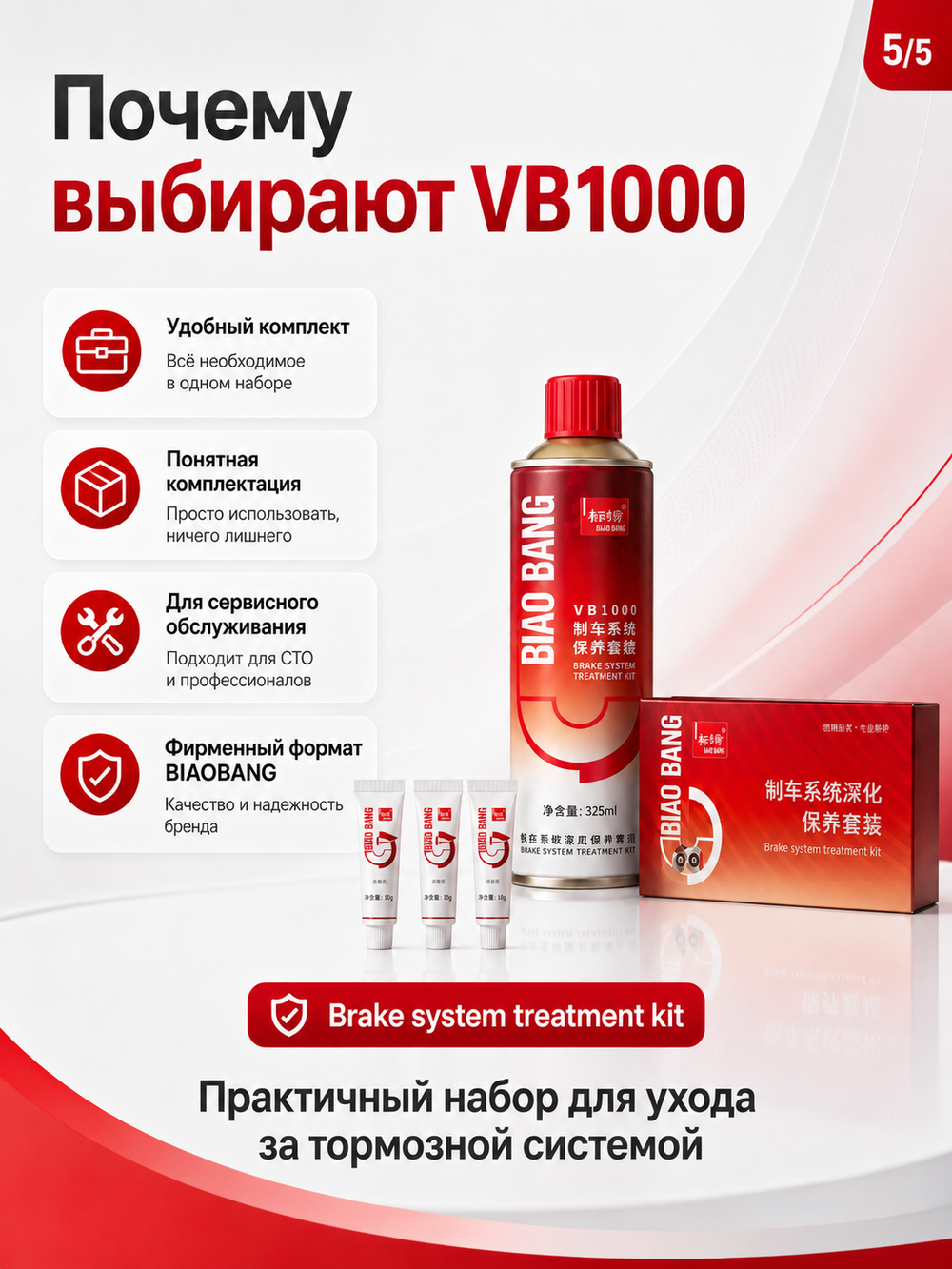 BIAOBANG Набор для замены тормозных колодок (Brake system treatment kit), VB1000