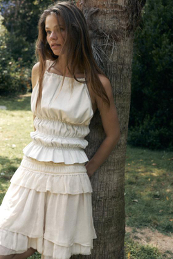 ZARA ЮБКА ИЗ ЖОРЖЕТА С ВОЛАНАМИ — LIMITED EDITION, ЖЕЛТОВАТО-БЕЛЫЙ