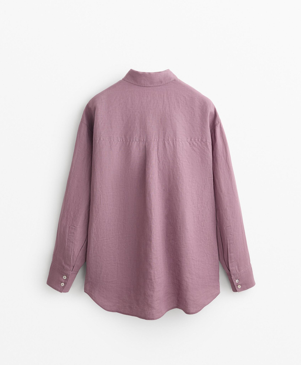 Oysho Рубашка свободного кроя из 100% льна, лиловый