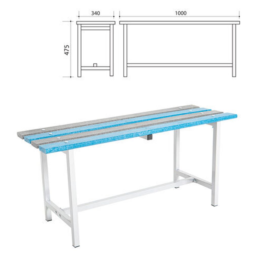 Скамья пластиковая влагостойкая на металлокаркасе "СТ 1П", 1000х350х460 мм, каркас металлический серый, сиденье пластик
