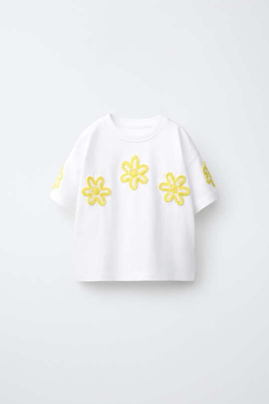 ZARA ФУТБОЛКА С КРУЖЕВОМ, ЖЕЛТОВАТО-БЕЛЫЙ