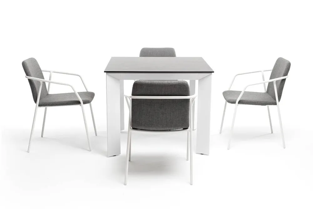 "Венето" обеденная группа на 4 персоны со стульями "Марокко", каркас белый, роуп серый