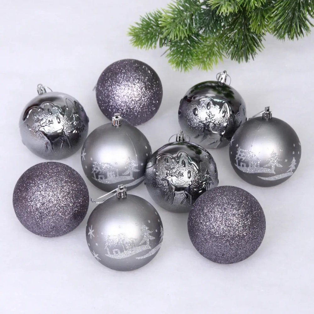 Набор ёлочных украшений «Wish» 6 см + 4 см (50 предмета), Графит