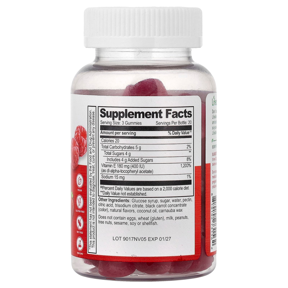 Lifeable, жевательный витамин E, с ягодным вкусом, 60 жевательных таблеток (60 мг в 1 таблетке)