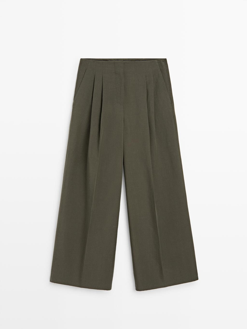 Massimo Dutti Брюки с широкими штанинами и вытачками, хаки