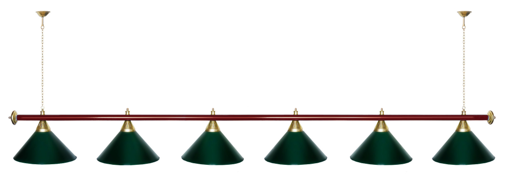 Лампа STARTBILLIARDS 6 пл. (плафоны зеленые,штанга золотая,фурнитура золото)