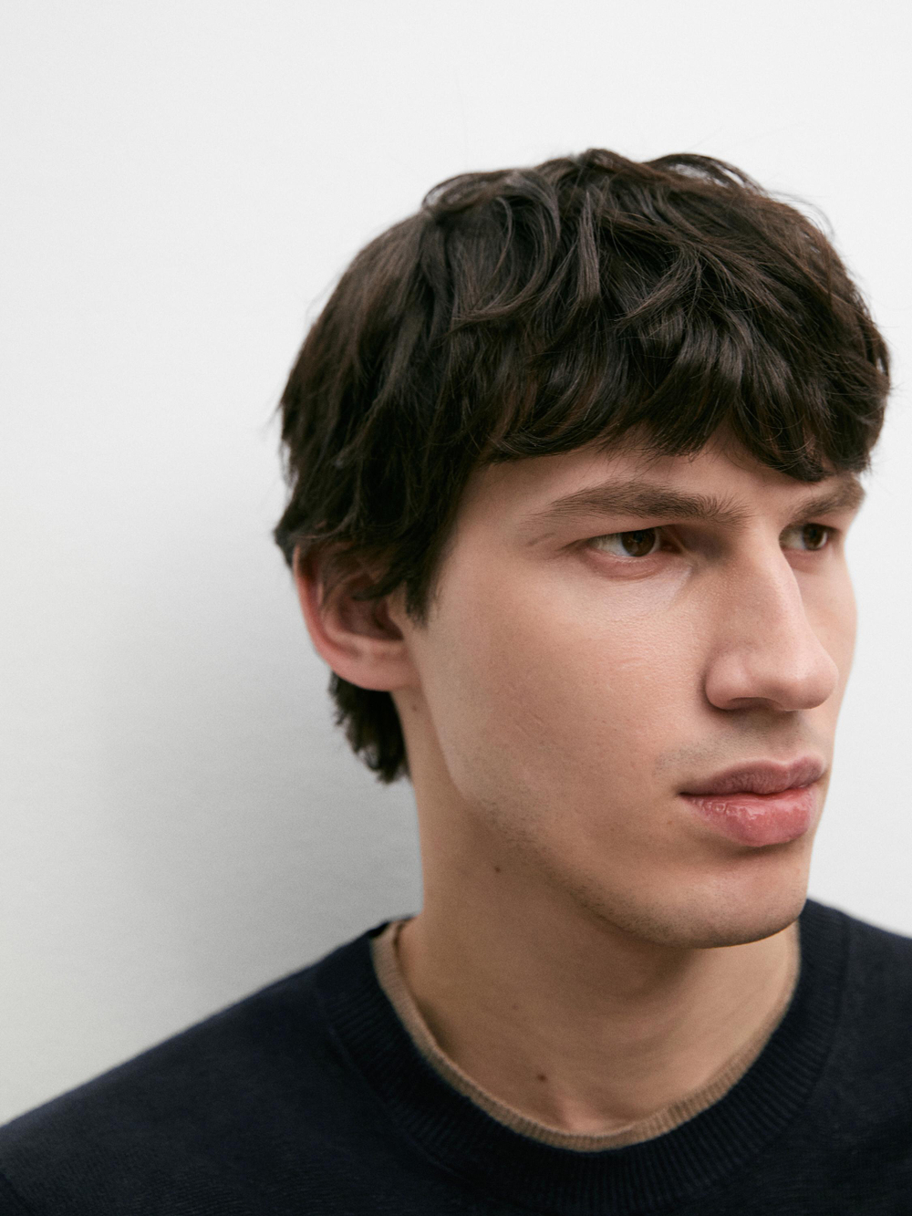 Massimo Dutti Вязаный льняной свитер с круглым вырезом, темно-синий