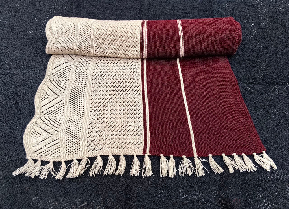 Палантин шерстяной ПШ18050-08/16 бежевый/бордо