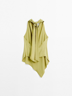 Massimo Dutti Драпированный атласный топ - Studio, бутылочно-зеленый