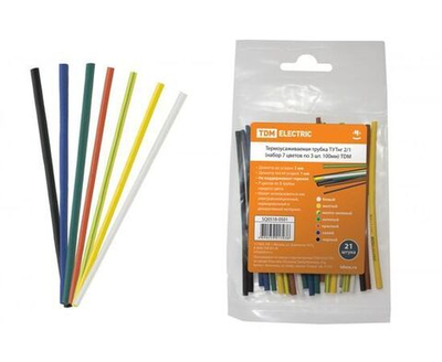Термоусаживаемая трубка ТУТнг 2/1 набор (7 цветов по 3 шт. 100мм) TDM SQ0518-0501