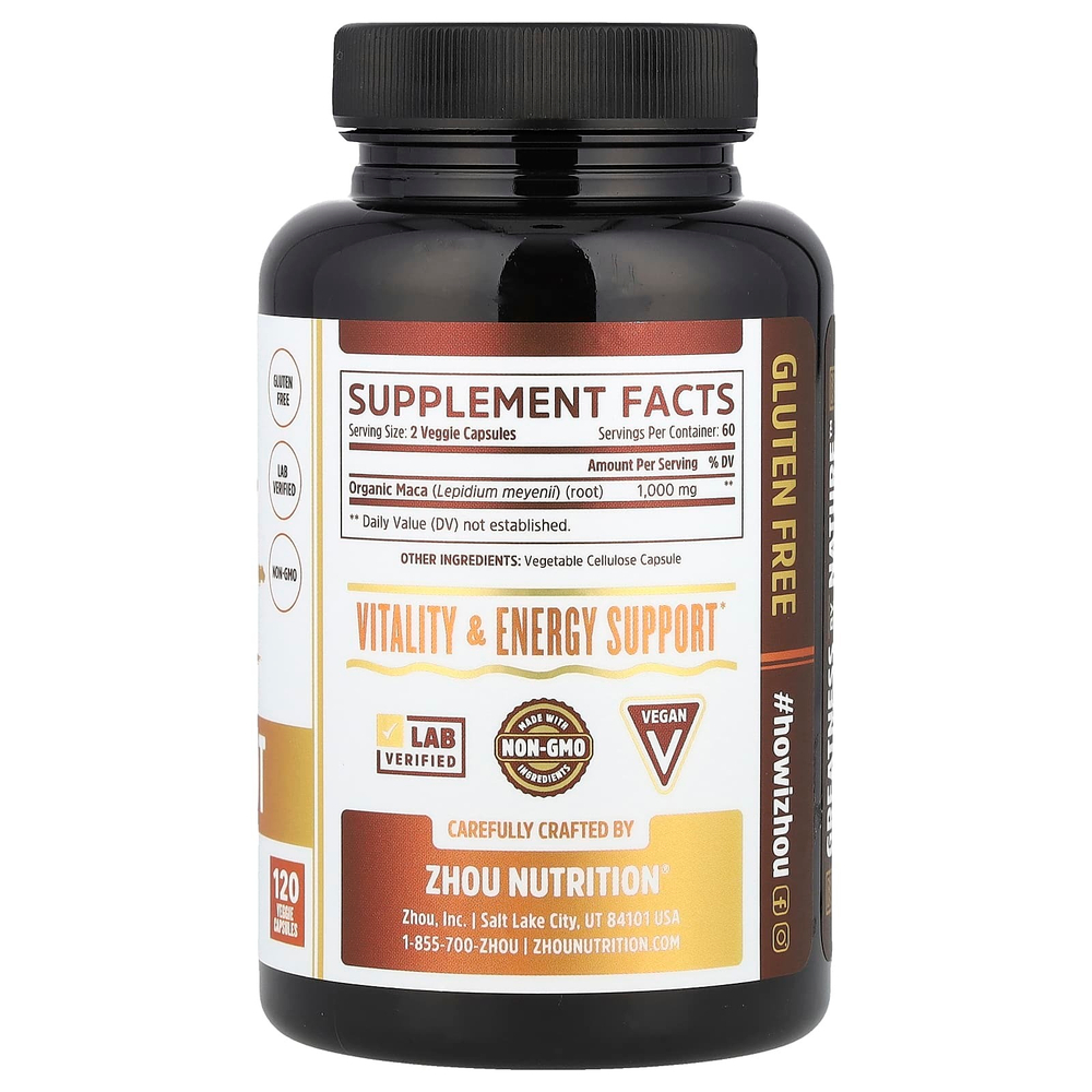 Zhou Nutrition, Корень маки, 120 растительных капсул (500 мг на капсулу)