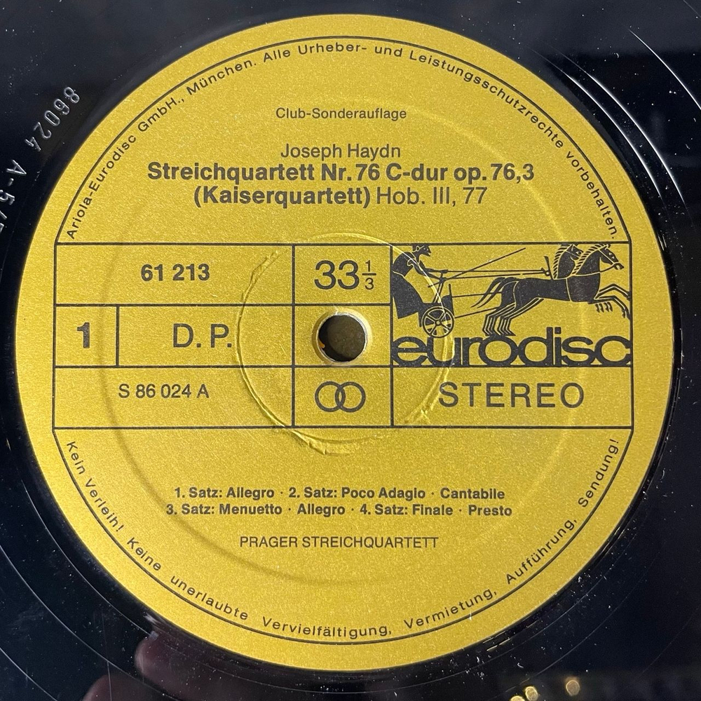 Винтажная виниловая пластинка LP Joseph Haydn Йозеф Гайдн, Prager Quartett, Kaiserquartett, Serenadenquartett (Германия 1979)