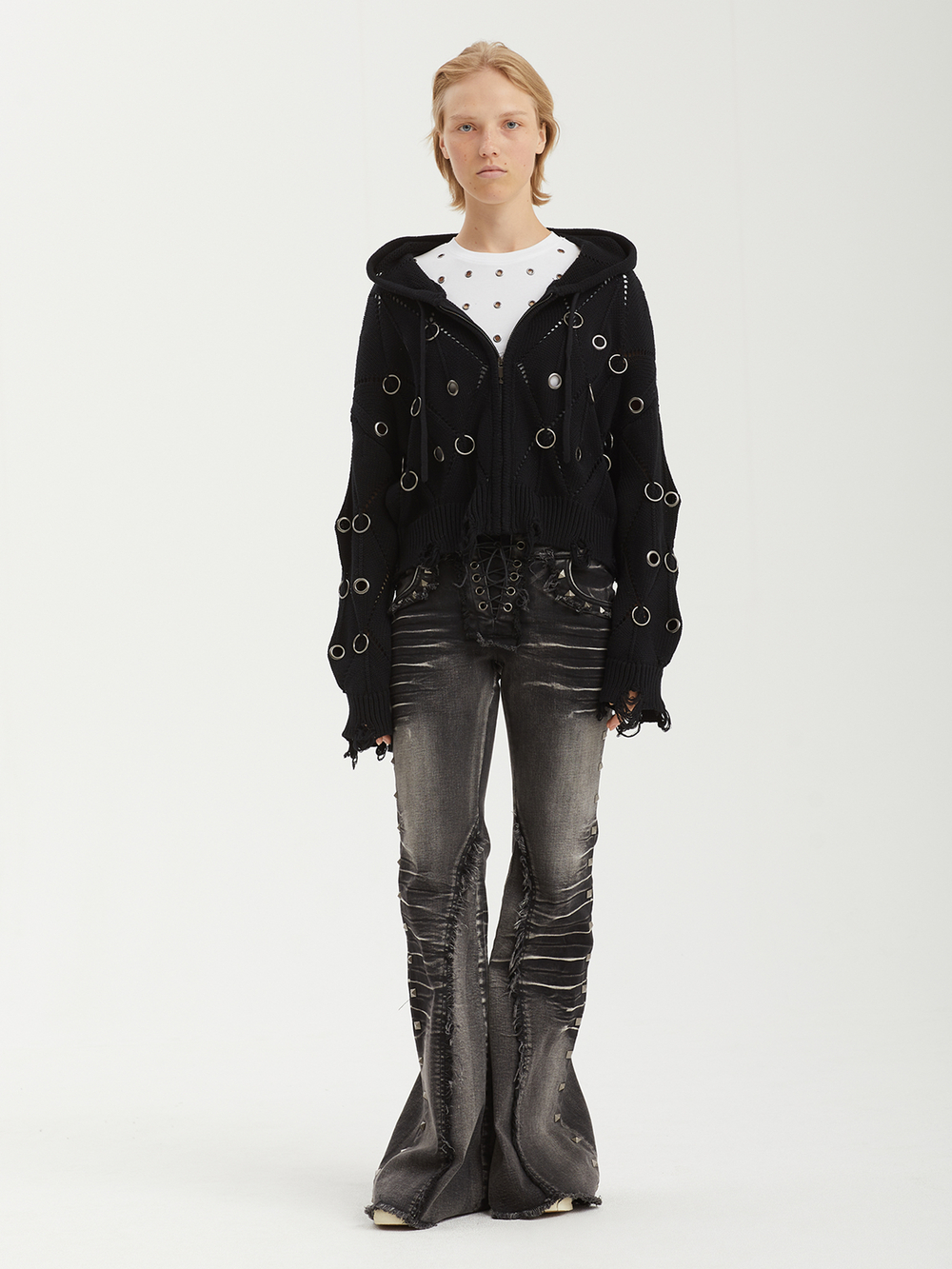 Женская Толстовка Wired Black Eyelet Detail Distressed Zip Up