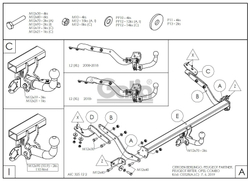 Фаркоп оцинкованный Galia C0528C для TOYOTA PROACE CITY, PROACE CITY VERSO 2019-, OPEL COMBO LONG, PEUGEOT PARTNER II, III LONG, RIFTER LONG 2008-(паспорт и сертификат в комплекте)(без электрики)