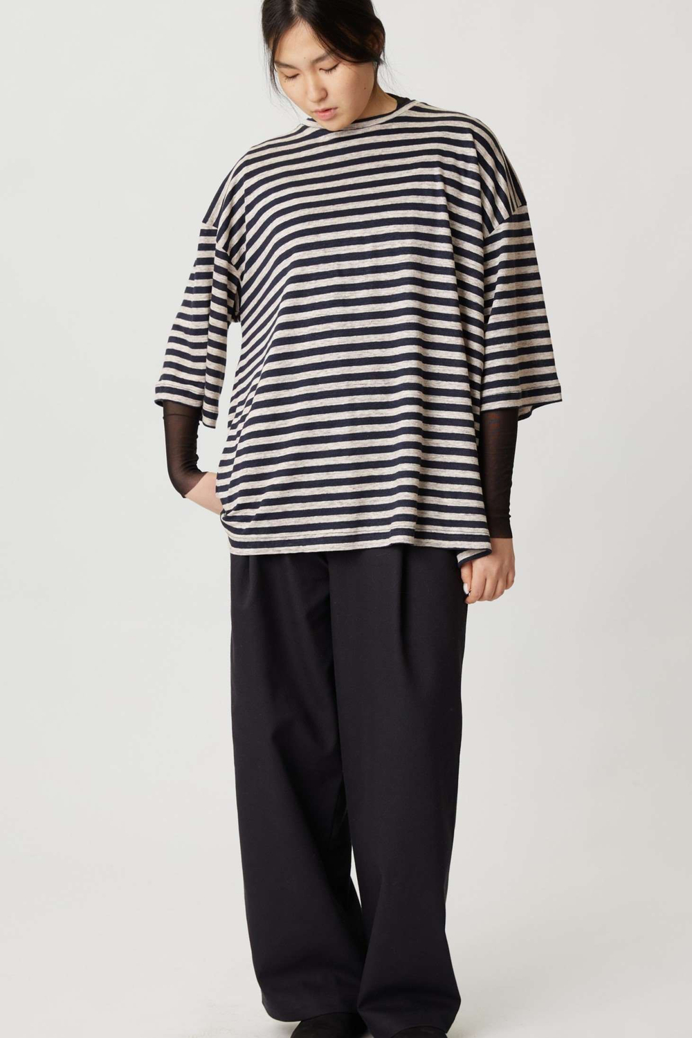 Огромная футболка в полоску "меланж"