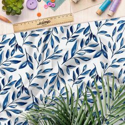 Ткань дюспо утончённые листья синие