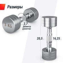 Гантель UNIX Fit PRO круглая хромированная 3 кг, 2 шт.