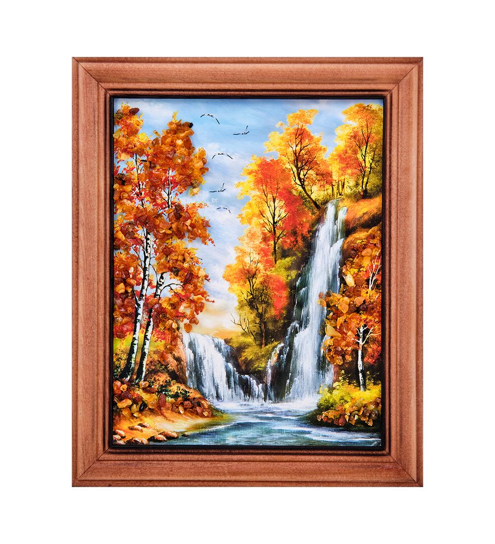 AMB-74/15 Картина «Водопад» (с янтарной крошкой) дер.краш.рамка 12х15