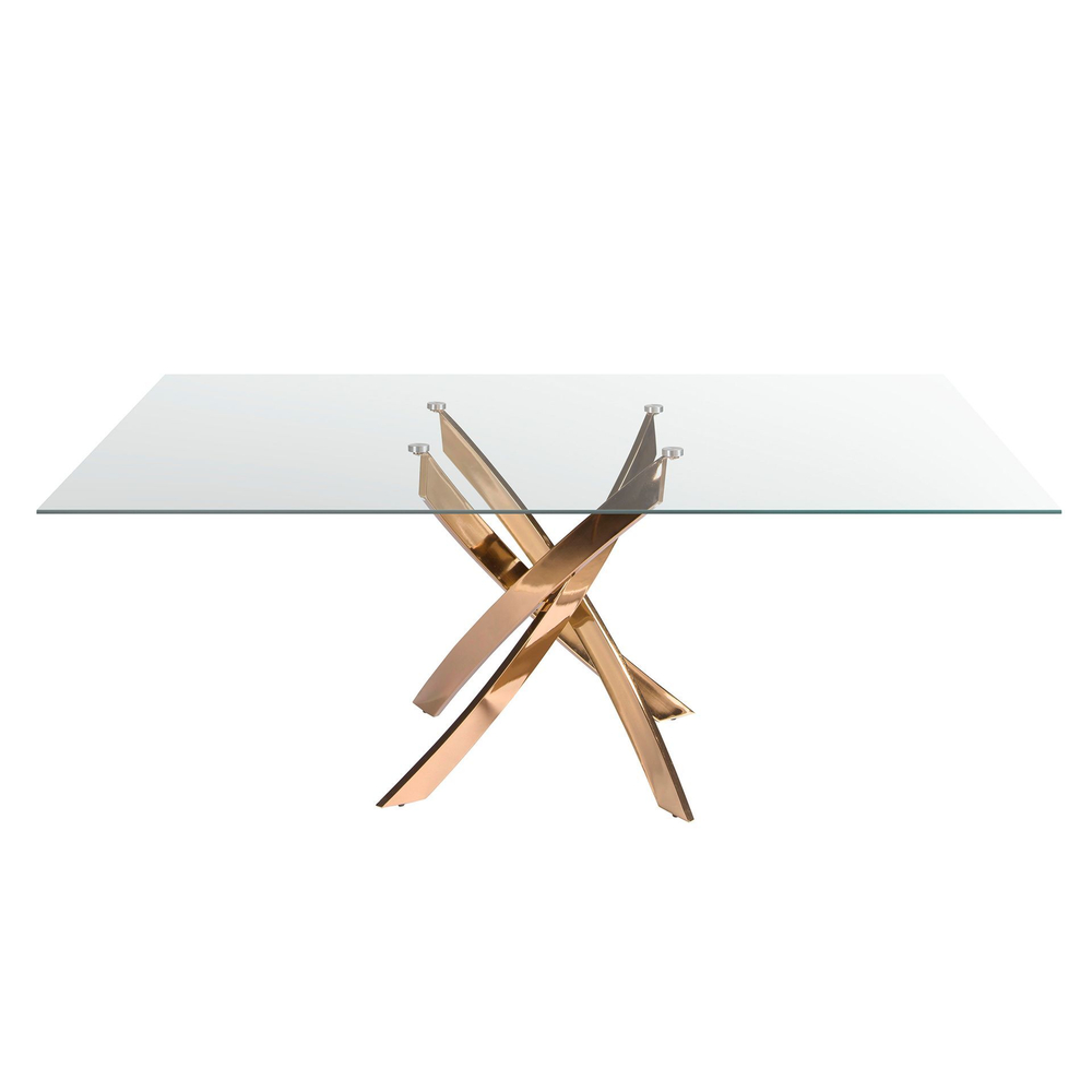 Прямоугольный обеденный стол 1169 из стекла и стали цвета розового золота 150x95
