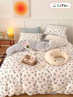 Постельное белье сатин Milky Garden "Nice Day/Nice Day (компаньон)" евро Наволочка 50х70 см 2 шт Простынь 240x215 см Пододеяльник 200x215 см