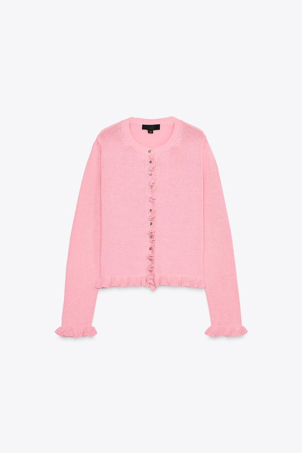 ZARA ТРИКОТАЖНЫЙ КАРДИГАН С ВОЛАНАМИ, РОЗОВЫЙ