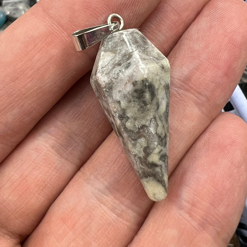 Кулон Маятник из камня Яшма серая 34х15 мм
