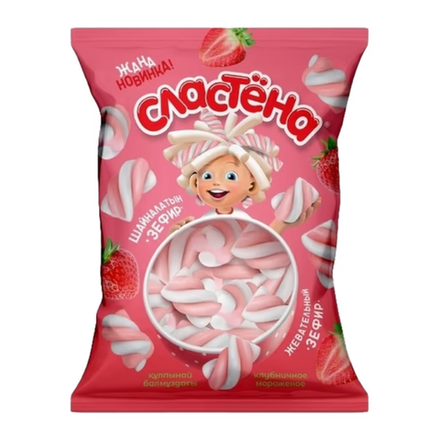 Зефир жевательный Сластена клубничное мороженое 150 гр