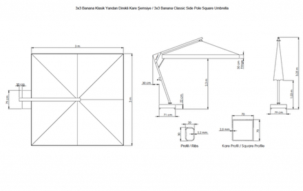 Зонт профессиональный 3х3 м Theumbrela Semsiye Evi Banana, коричневый, натуральный