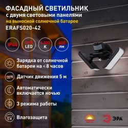 Светильник уличный ЭРА ERAFS020-42 настенный с двумя световыми панелями c выносной солнечной батареей