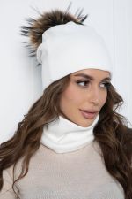 Комплект шапка с помпоном и снуд (белый) ШПС16 LT Collection