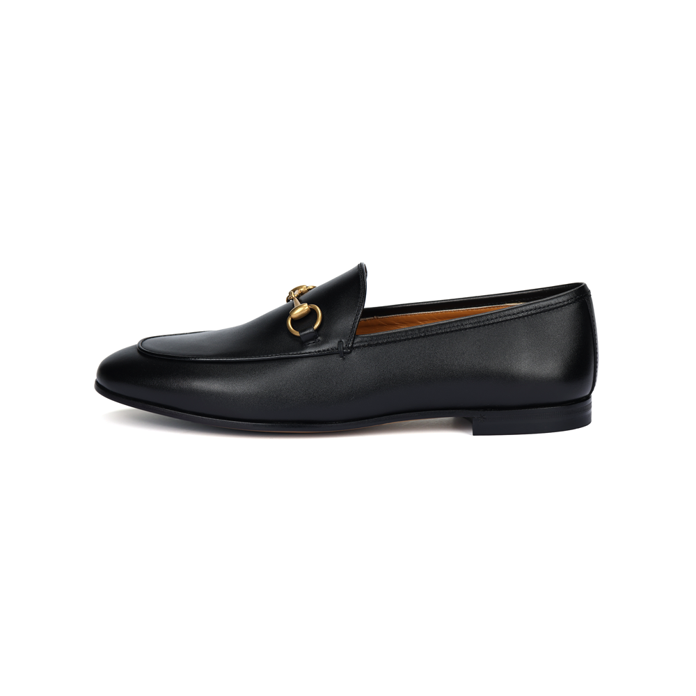 GUCCI Betis Glamour Leather Loafers Black Women"s