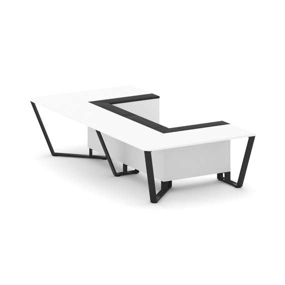 Steel Meet Стол переговорный П-образный KMK-PR.B.SP-07P Белый Бриллиант/Графит Глянец/Металл Черный