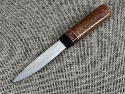 Якутский нож "Шейник" с кованым долом, рукоять карельская берёза