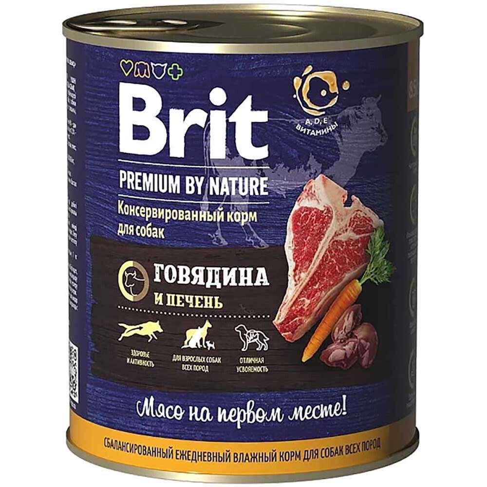 Brit Premium By Nature консервы для собак с говядиной и печенью в желе 850 г (банка)