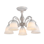 Потолочный светильник 5х60Вт E27, металл/стекло, античный белый/плафон белый матовый