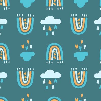 Милые радуги и облака на бирюзовом фоне