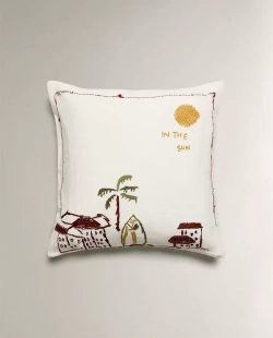 ZARA HOME НАВОЛОЧКА ДЛЯ ДЕКОРАТИВНОЙ ПОДУШКИ С ВЫШИВКОЙ, СВЕТЛО-БЕЖЕВЫЙ