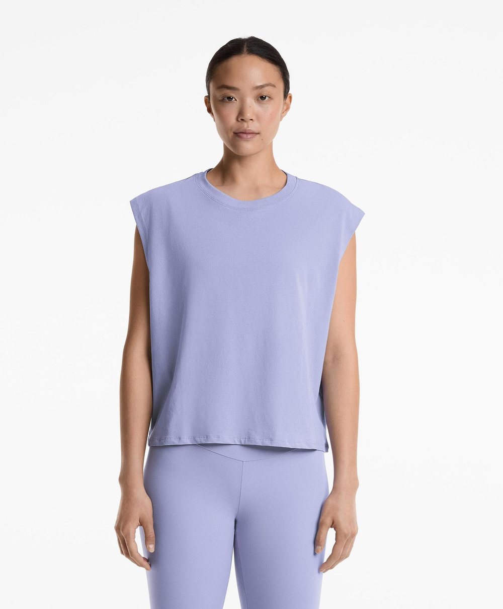 Oysho Топ без рукавов из смесового хлопка, лавандовый